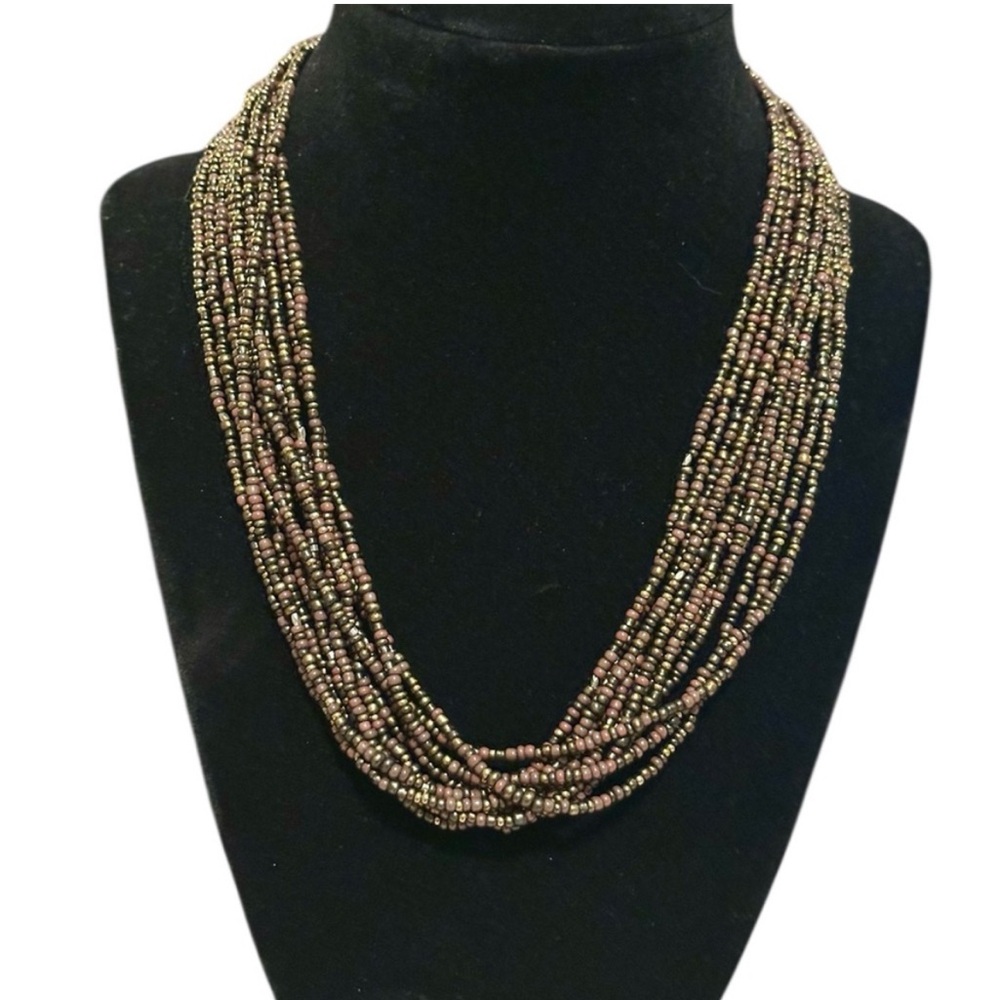 Silpada Multi-Strand Metallic Bronze and Olive Seed Bead Necklace